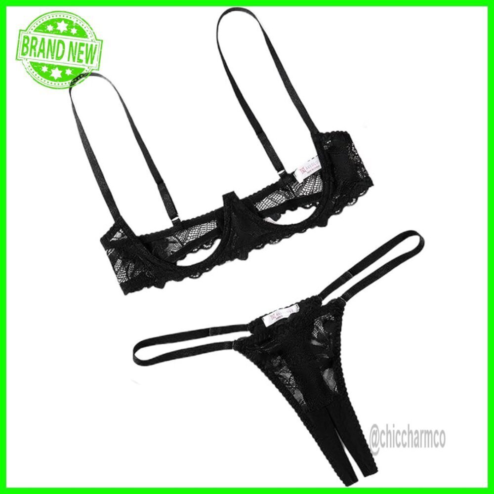Lace Underwire Bra Panty Set Size C Medium Nylon Spandex